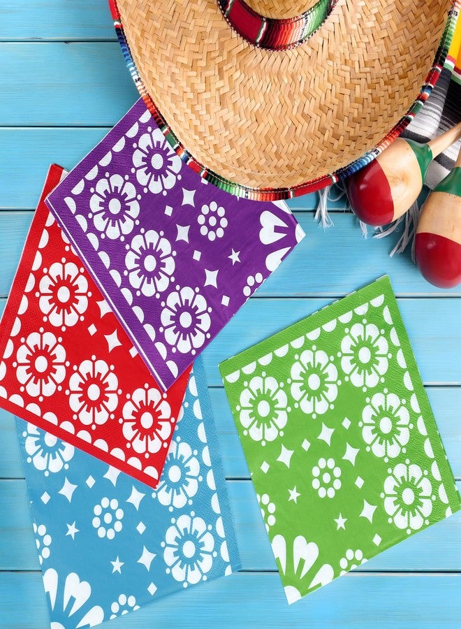 Maniaacer 100 PCS Mexican Fiesta Paper Napkins Mexican Papel Picado Party Napkins Disposable Cinco De Mayo Luncheon Napkins for Fiesta Mayo Taco Birthday Party Supplies,6.5 x 6.5 Inch - Image 4